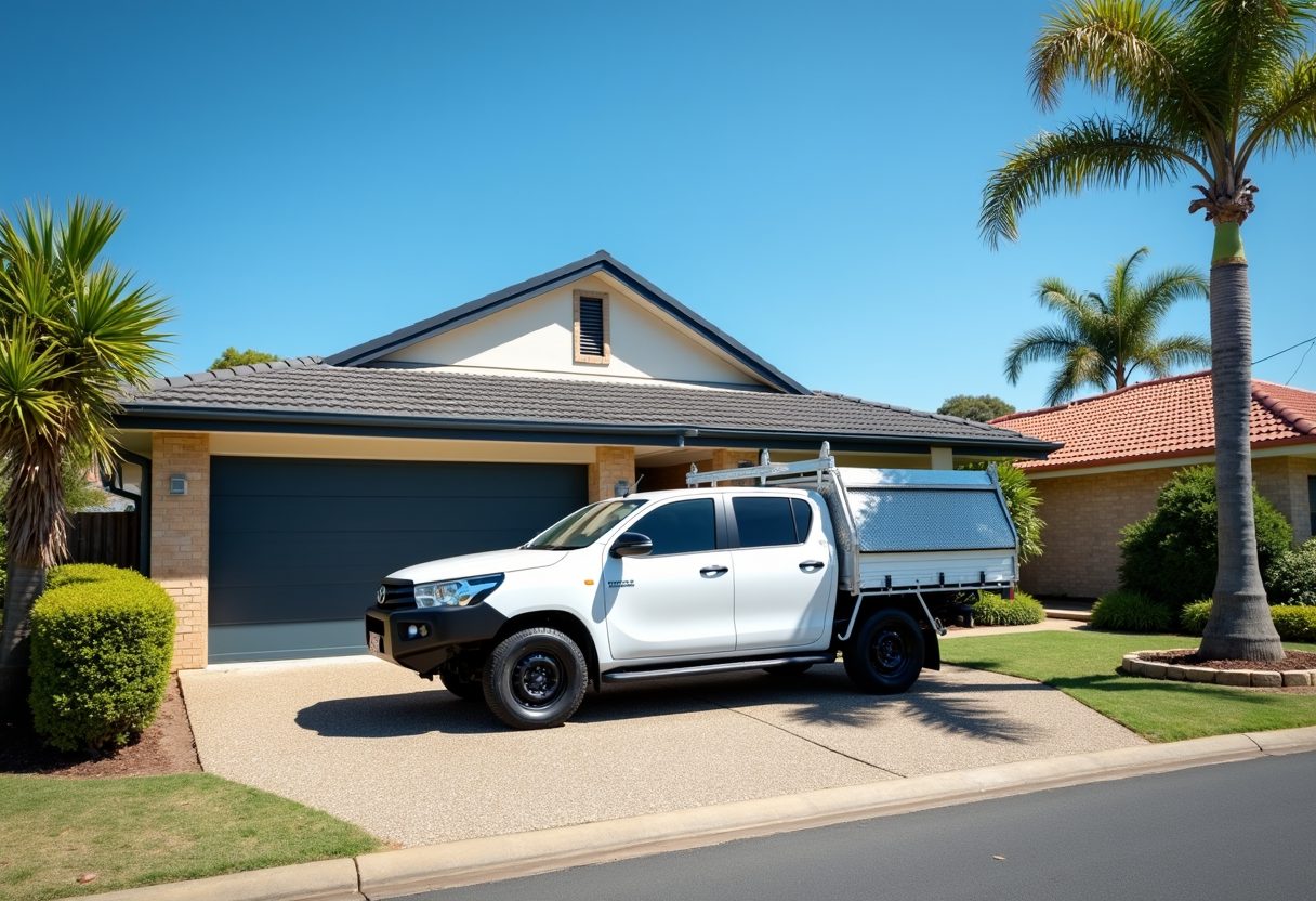 Technician ute in a driveway with a new garage door — Nerang